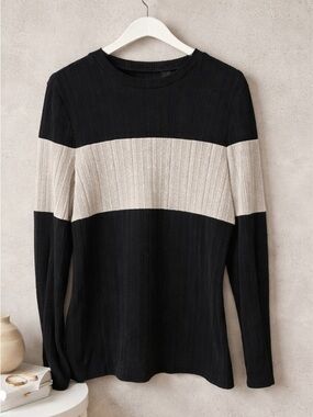 Colorblock Ribbed Long-Sleeve Sweater XXL
